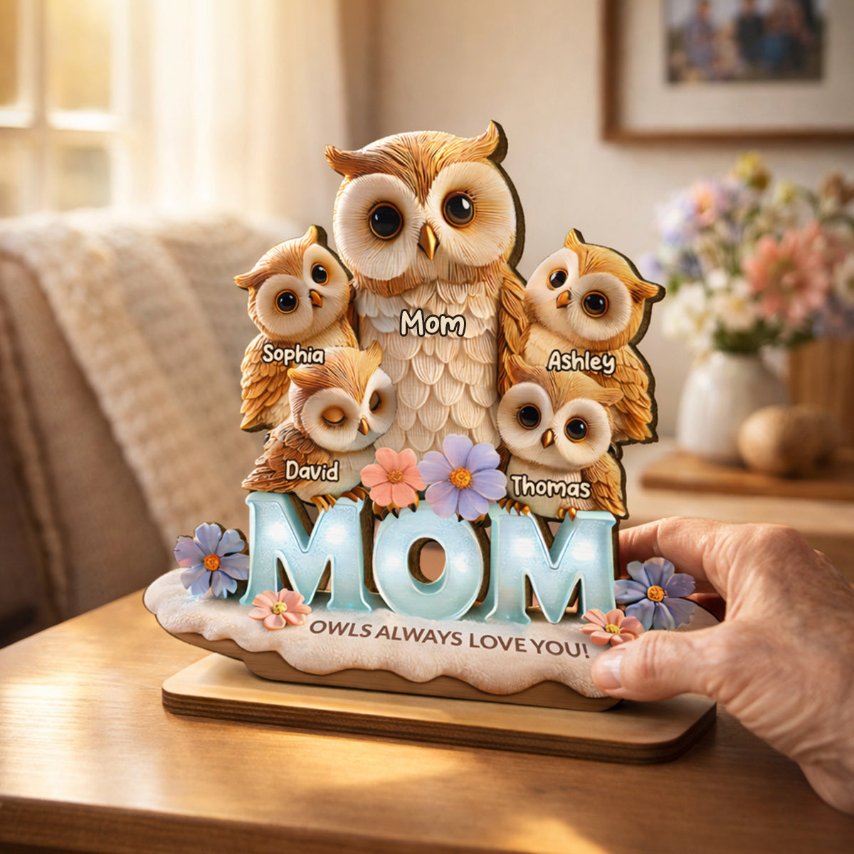 Always Love You - Mom Owls Personalized 2-Layered Wooden Plaque - Gift For Mom