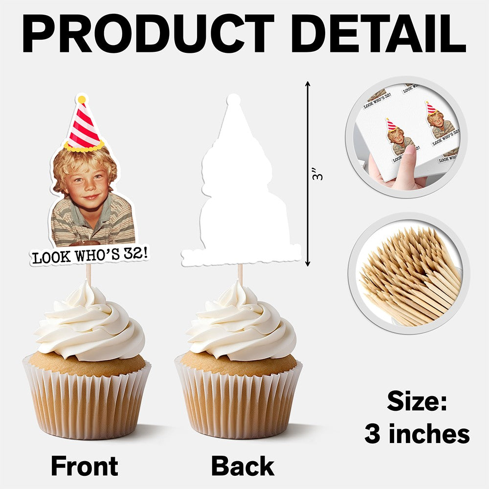 Funny Birthday Party Decor – Custom Retro Childhood Photo Personalized Cupcake Topper