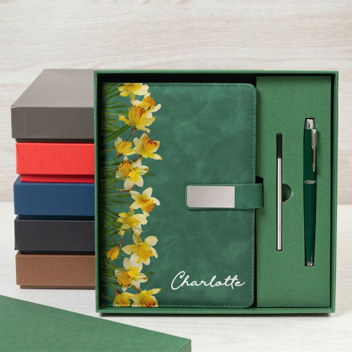 Custom Birth Flower & Name Personalized Notebook Set