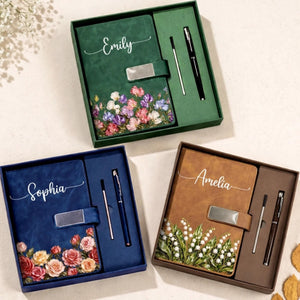 Custom Birth Month Flower Notebook Set Personalized Birthday Gifts