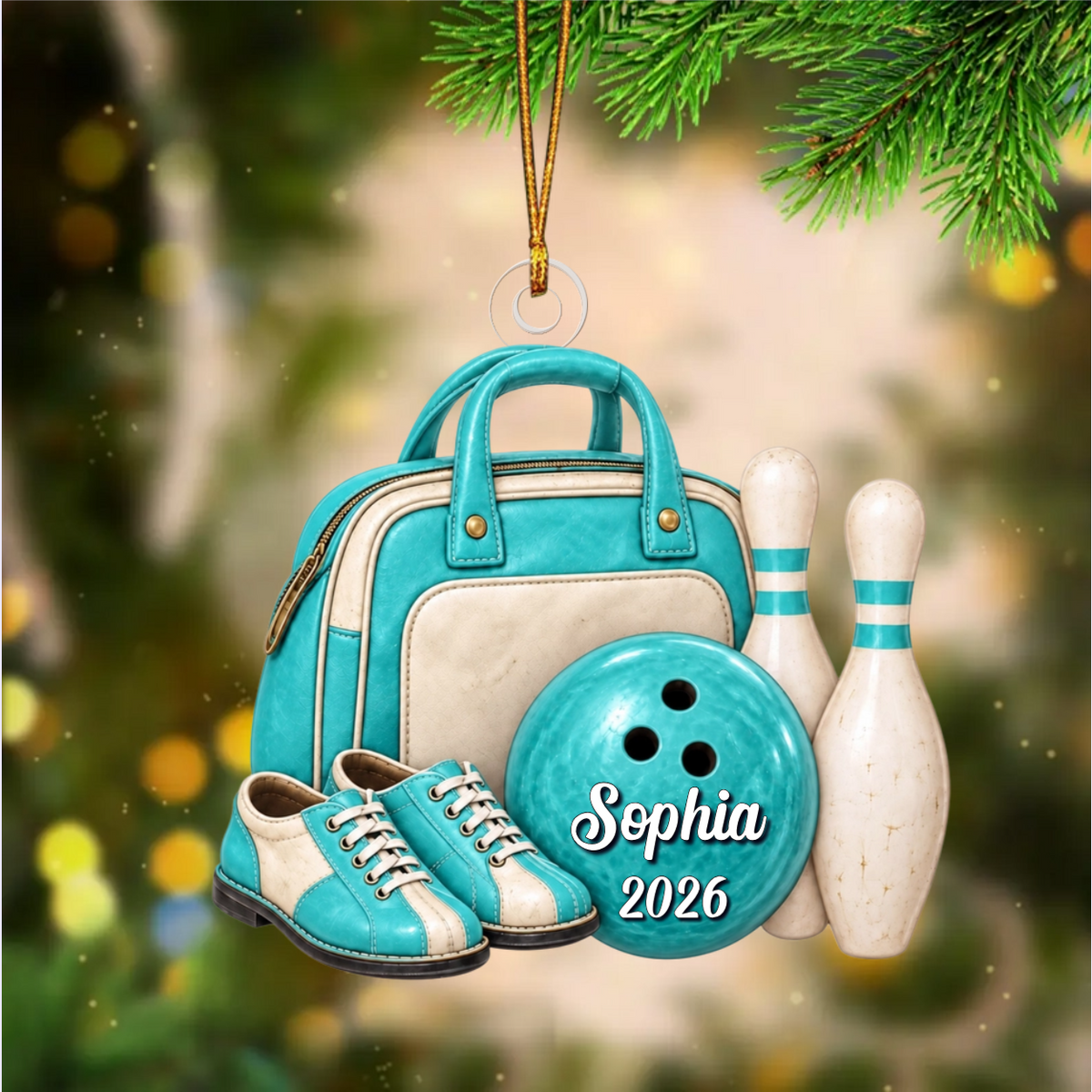 Personalized Bowling Bag & Ball Acrylic Christmas Ornament, Bowler Christmas Gift