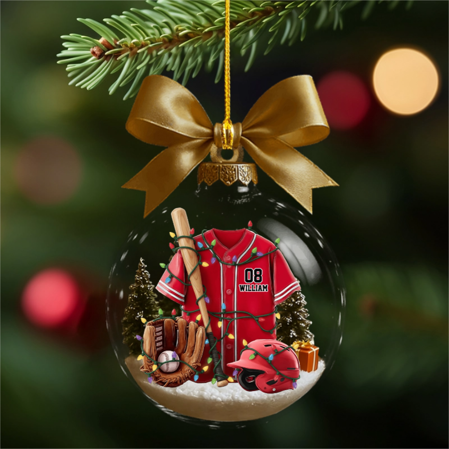 Baseball Life - Personalized Baseball Plain Shirt with Helmet & Gloves Christmas Ornament
