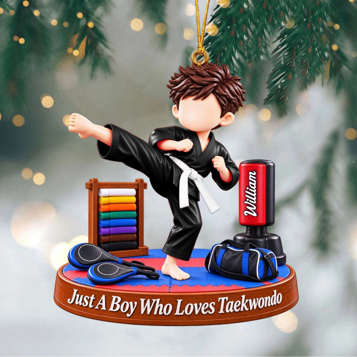Taekwondo Lover Gift - Just A Boy Who Loves Taekwondo Personalized Christmas Ornament