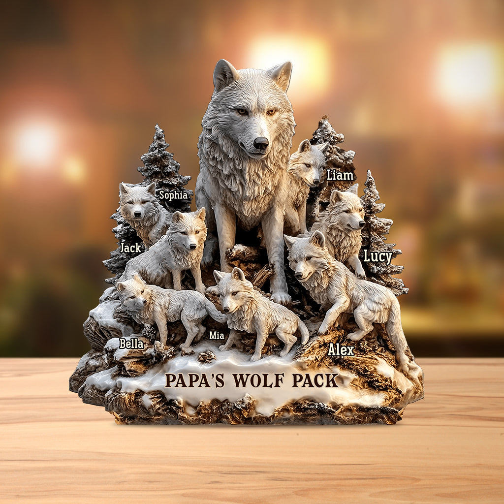 Papa's Wolf - Personalized Father Custom Shaped Acrylic Plaque