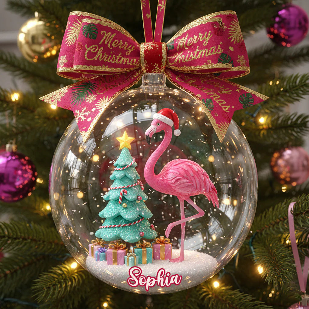 Merry Christmas - Flamingo Personalized Christmas Ornament