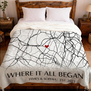 Where It All Began - Couple Personalized Custom Horizontal Blanket - Gift For Husband Wife, Anniversary