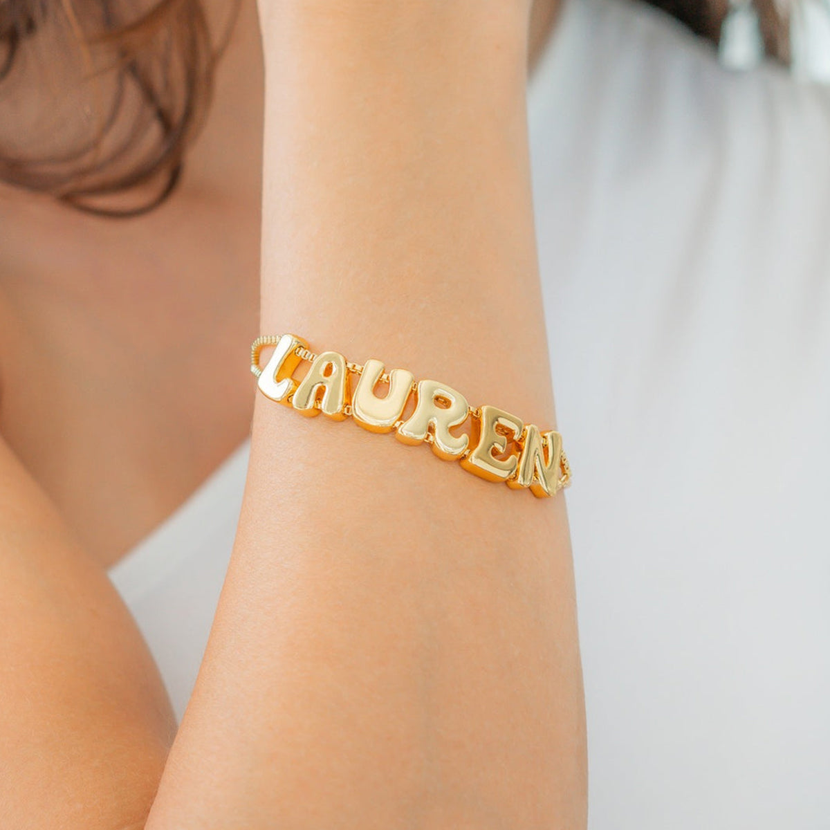 Personalized Adjustable Chain Bubbly Letter Name Bracelet