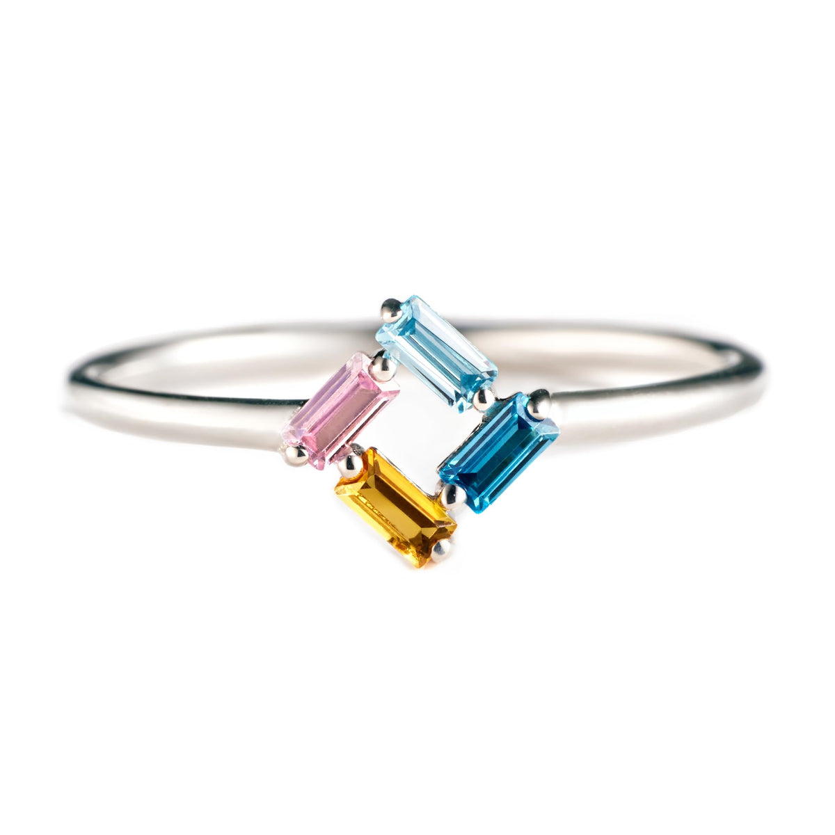 Personalized Baguette Mothers 3-6 Birthstones Family 925 Silver Ring