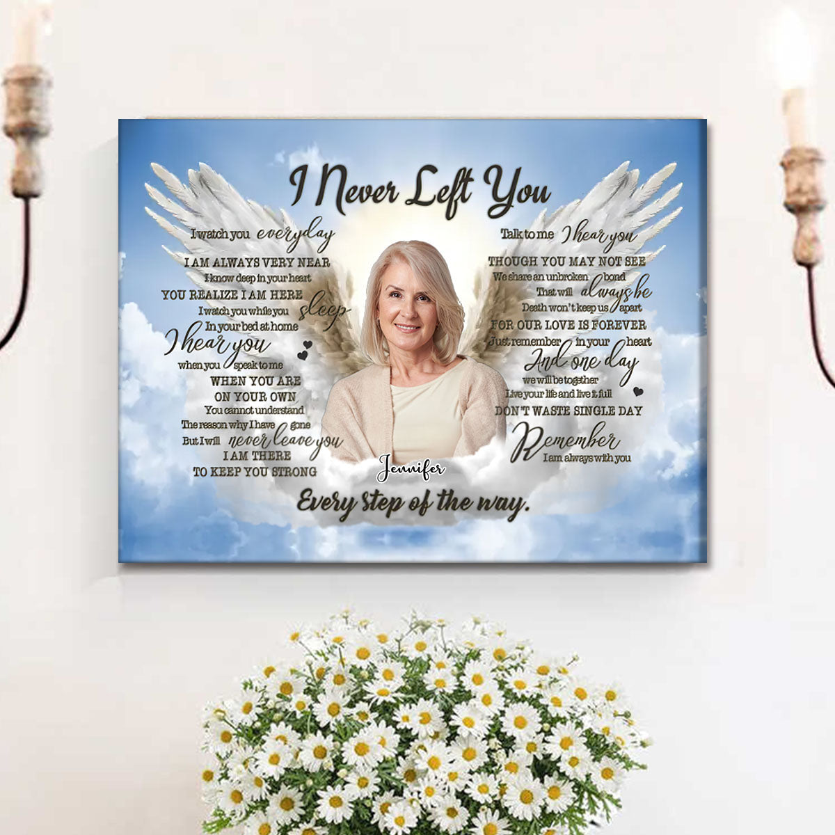 Personalized Canvas Prints, Custom Photo And Name, Memorial Gift, Sympathy Gifts, Angel Portrait Blue Sky