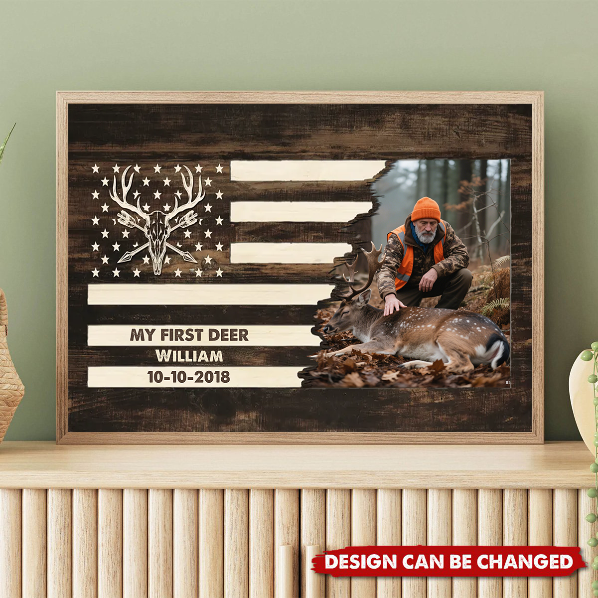 Deer Sign Hunting Photo Flag Sign Personalized Canvas Gift for Hunter