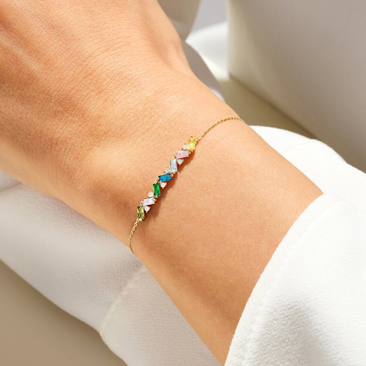 Personalized Baguette Cut Family Grandma Mom Birthstone Bracelet