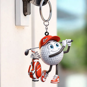 Golf Swing Motion Personalized Cute Golf Ball Mascot Keychain Gift For Golf Lovers