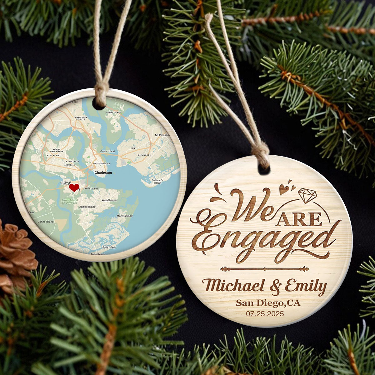 Where it all began - Personalized Location Map Ceramic Ornament Engaged Couple Gift