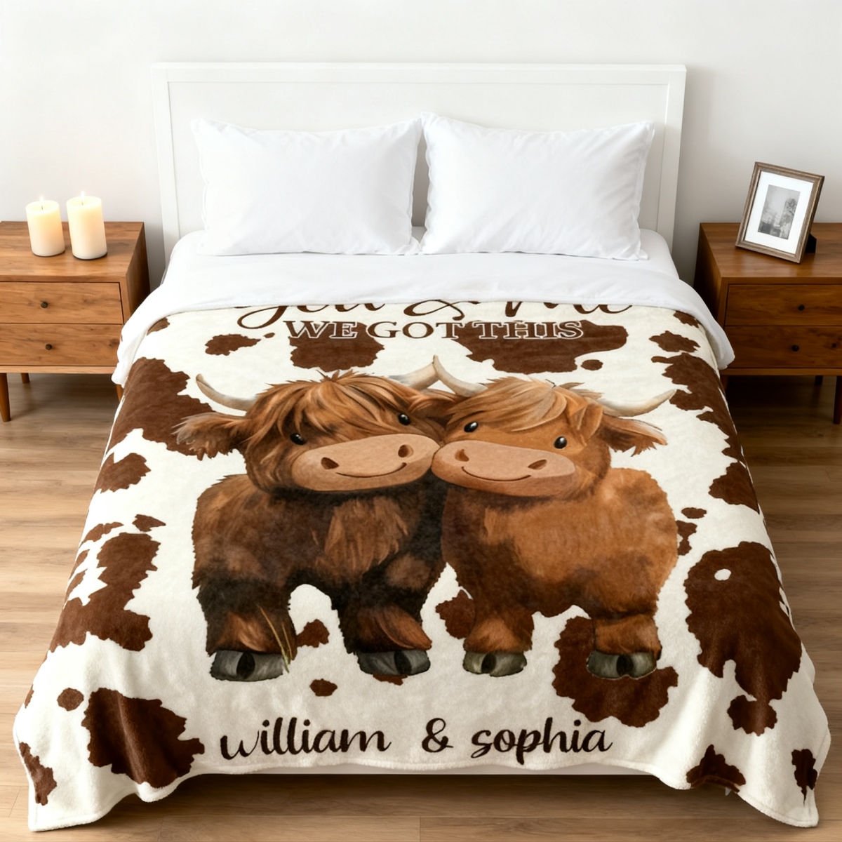 Personalized You and Me We Got This Highland Cow Couple Soft Blanket