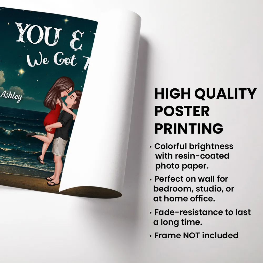 Night Beach Landscape Couple Hugging Kissing Personalized Poster