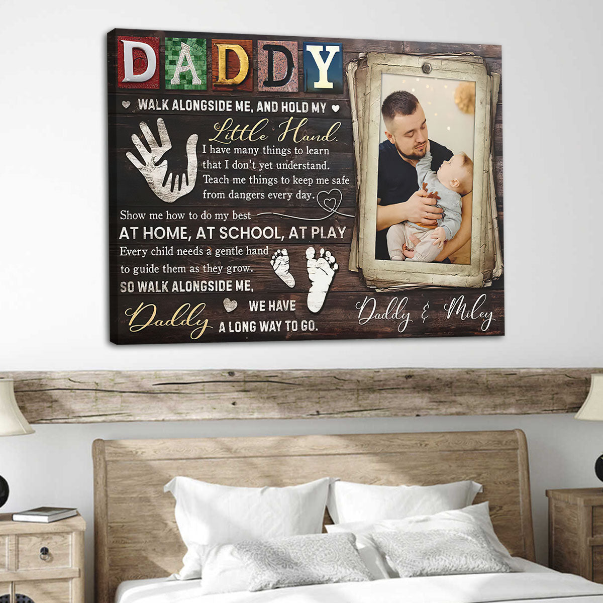 Custom Father's Day Gifts - Personalized Canvas Poster - Daddy Walk Alongside Me, And Hold My Little Hand