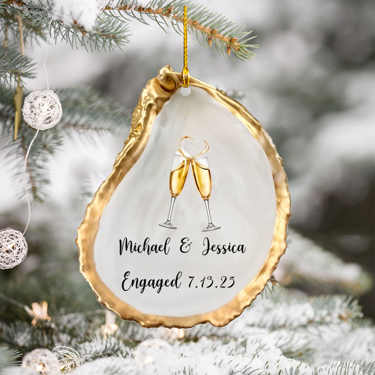 Just Engaged - Personalized Custom Oyster Shell Shape Acrylic Ornament