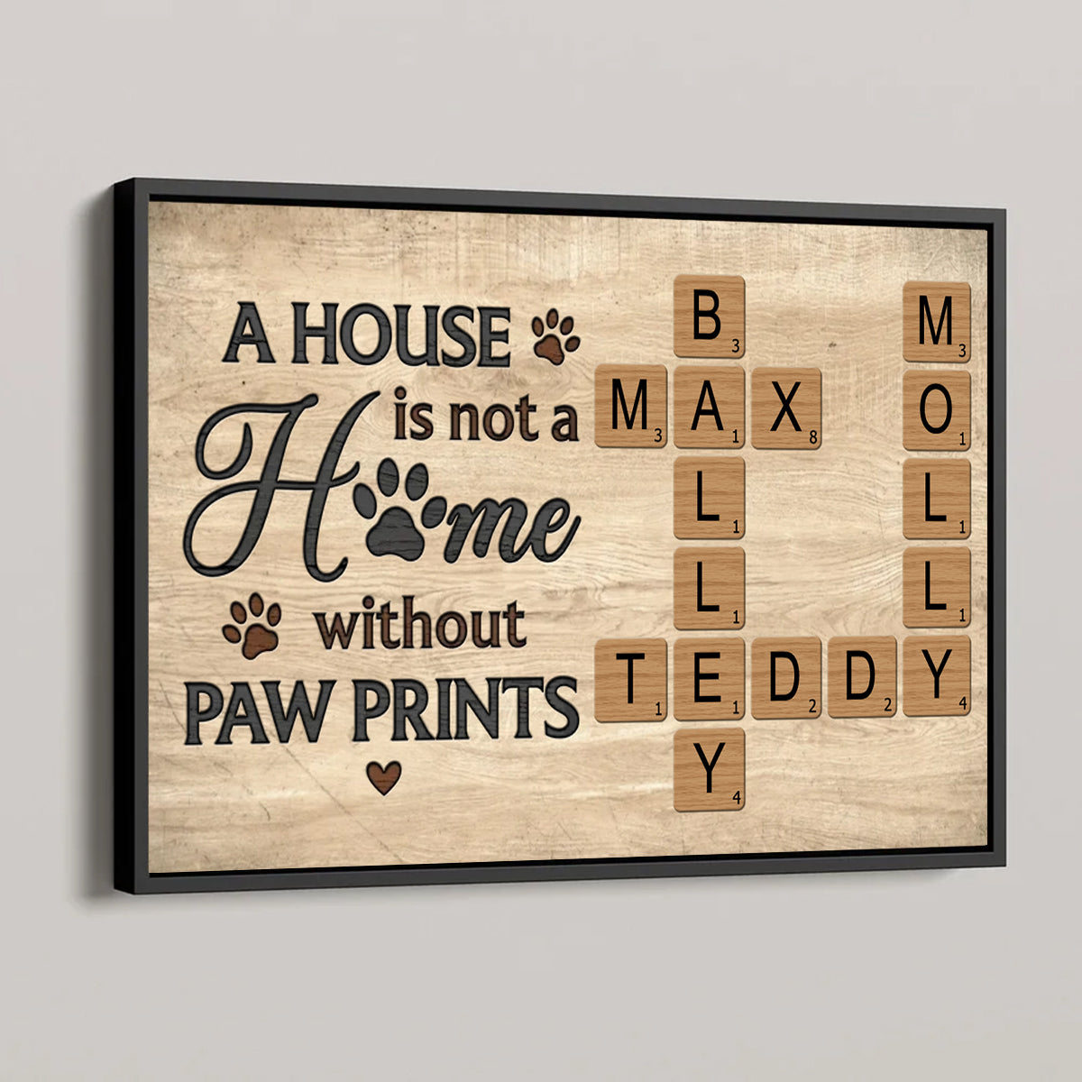 Home With Paw Prints Personalized Crossword Puzzle Art Canvas Gift For Dog Lover