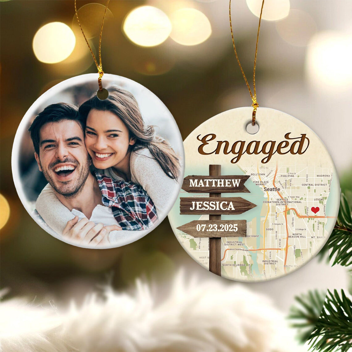 Personalized Signpost Location Map Engagement Ornament - Anniversary Gift For Couples