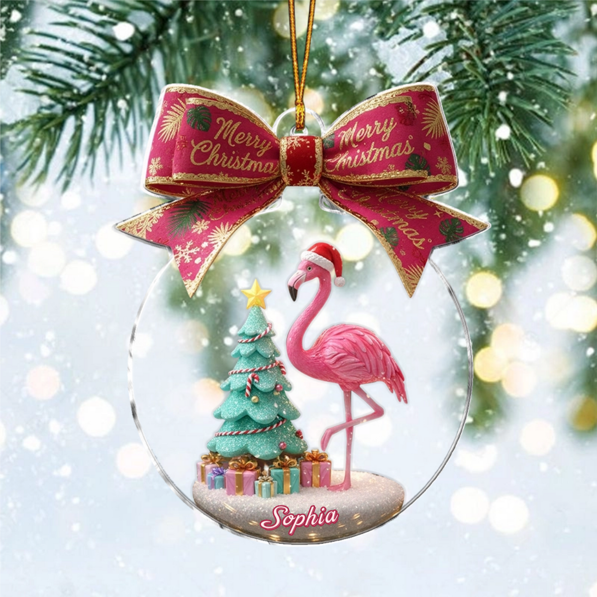 Merry Christmas - Flamingo Personalized Christmas Ornament