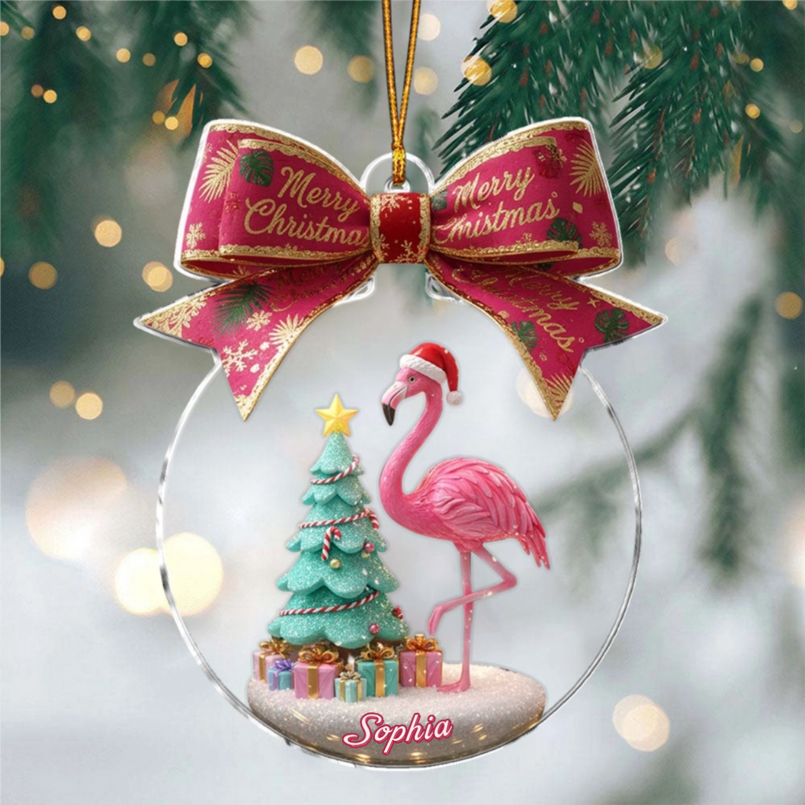 Merry Christmas - Flamingo Personalized Christmas Ornament