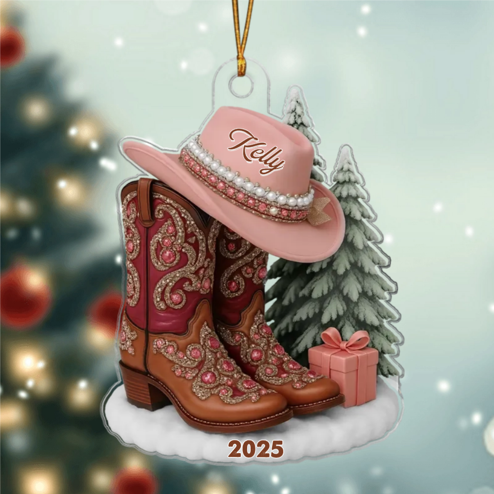Boots And Hat Cowgirl Name - Personalized Acrylic Ornament