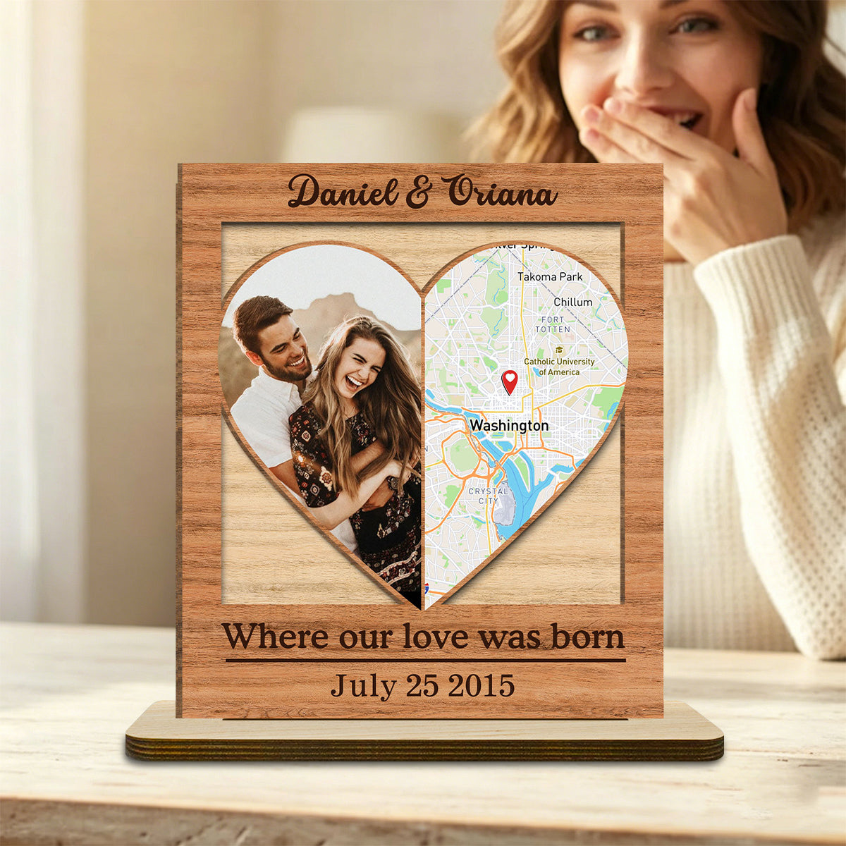Our Love - Personalized Couple Custom Wood Plaque With Flat Base