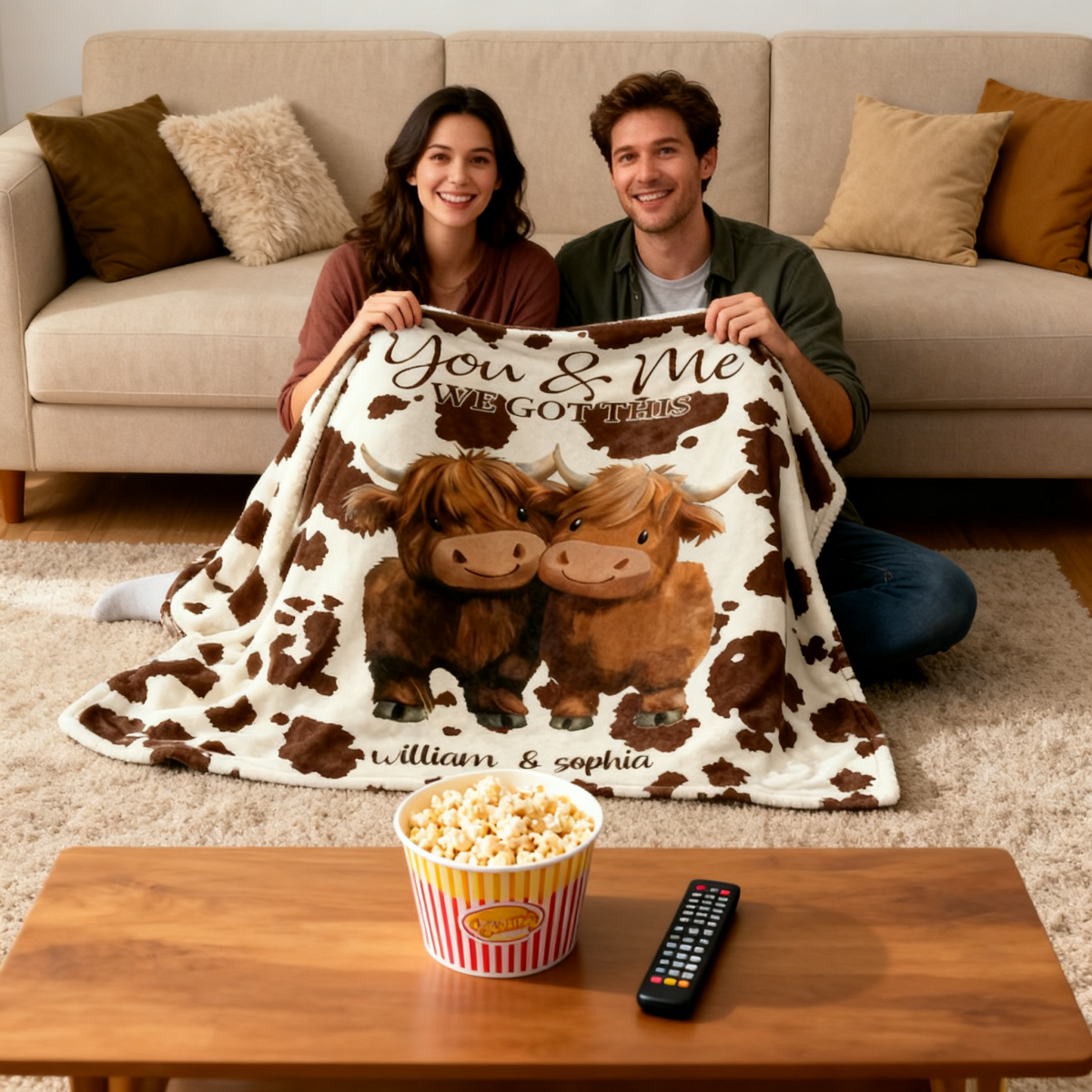 Personalized You and Me We Got This Highland Cow Couple Soft Blanket