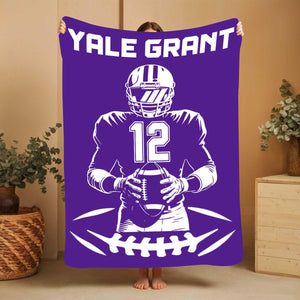 Personalized Football Blanket with Name Jersey Number Gifts for Football Lovers, Coaches, Fans