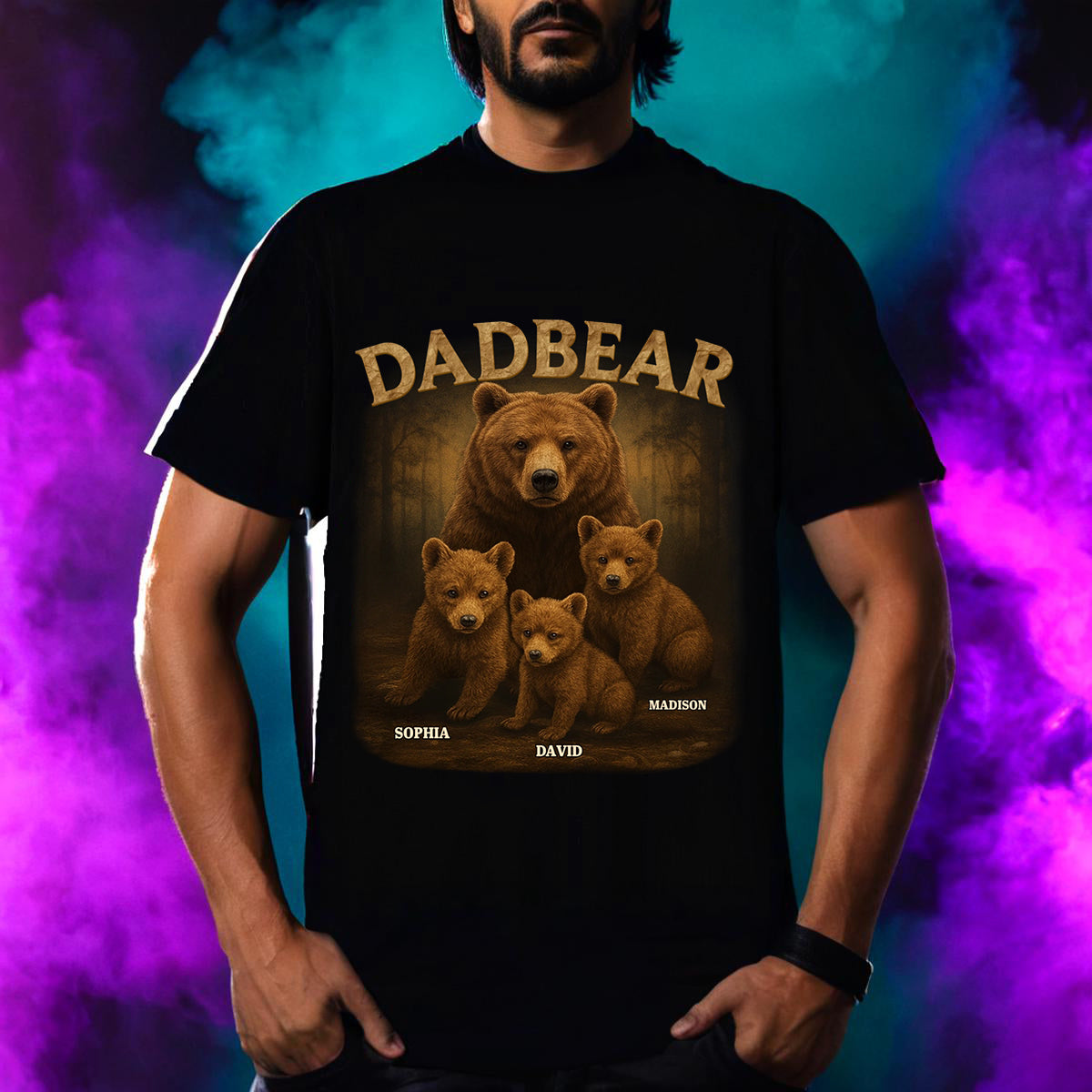 Papa Bear, Always There To Protect His Cubs - Family Personalized Pure Cotton T-Shirt Father's Day Gift For Dad, Grandpa