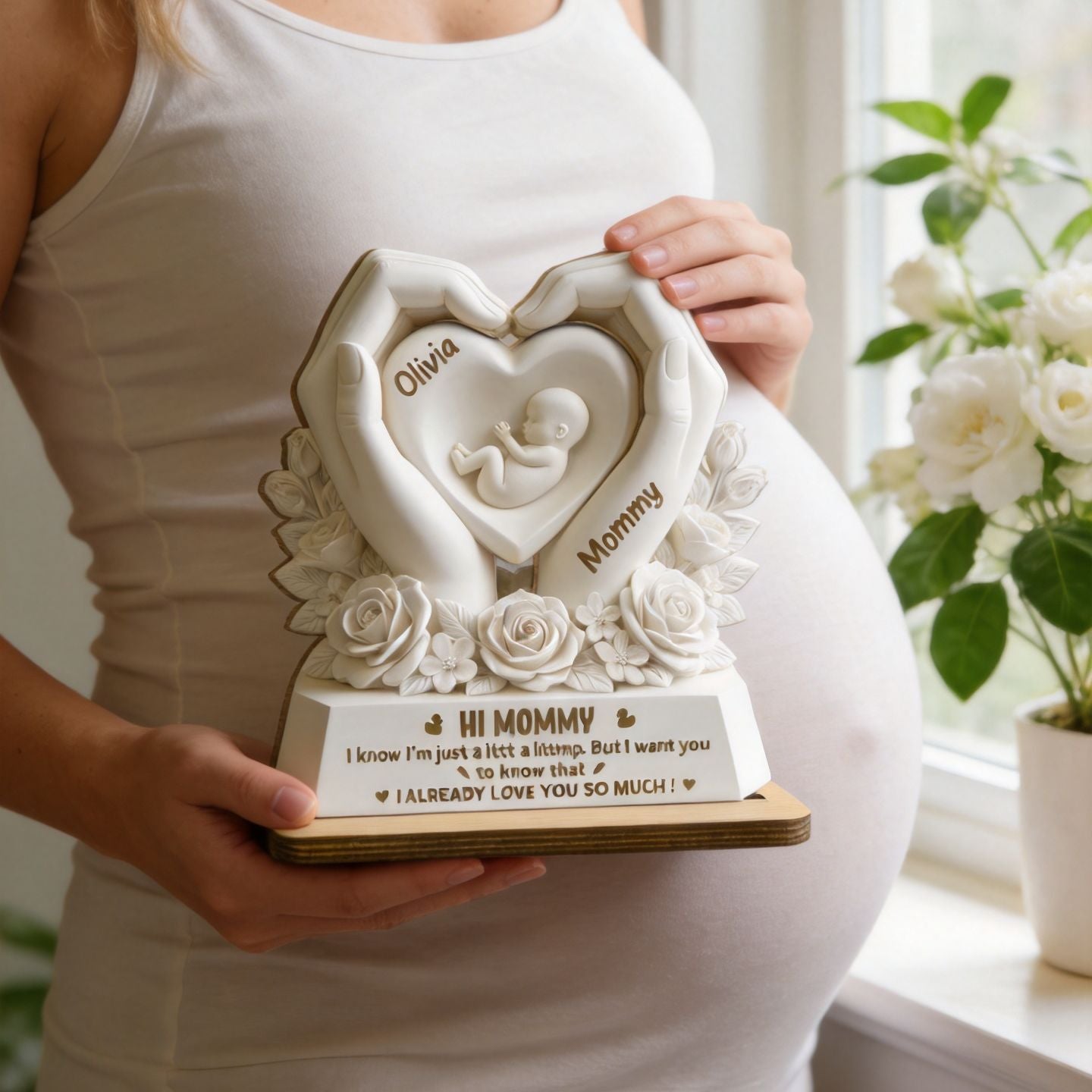 Personalized "Hi Mommy, Little Bump" Wood Plaque – Gift For Expecting Moms