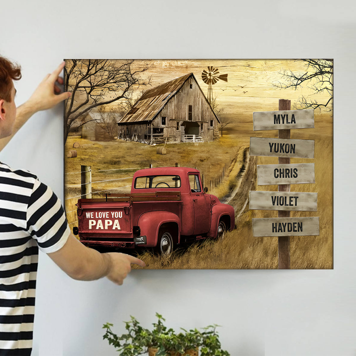 Personalized Vintage Truck Canvas Print – Custom Names | Unique Dad Gift