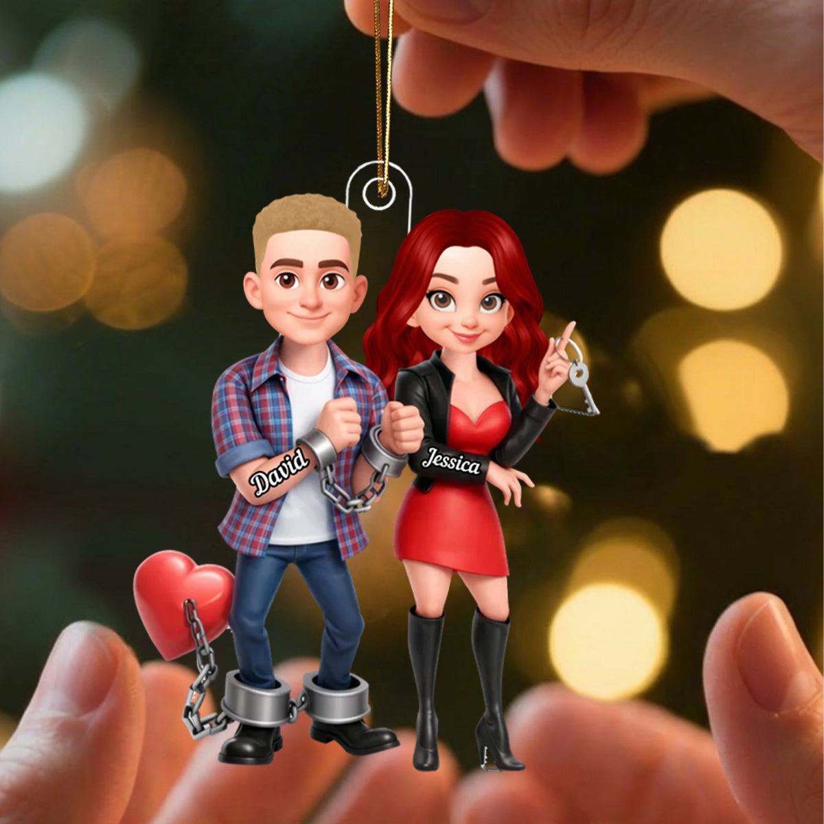 Unique Creative Gift For Couples – Personalized Funny Cartoon Couple Acrylic Ornament With Handcuffed Love Design