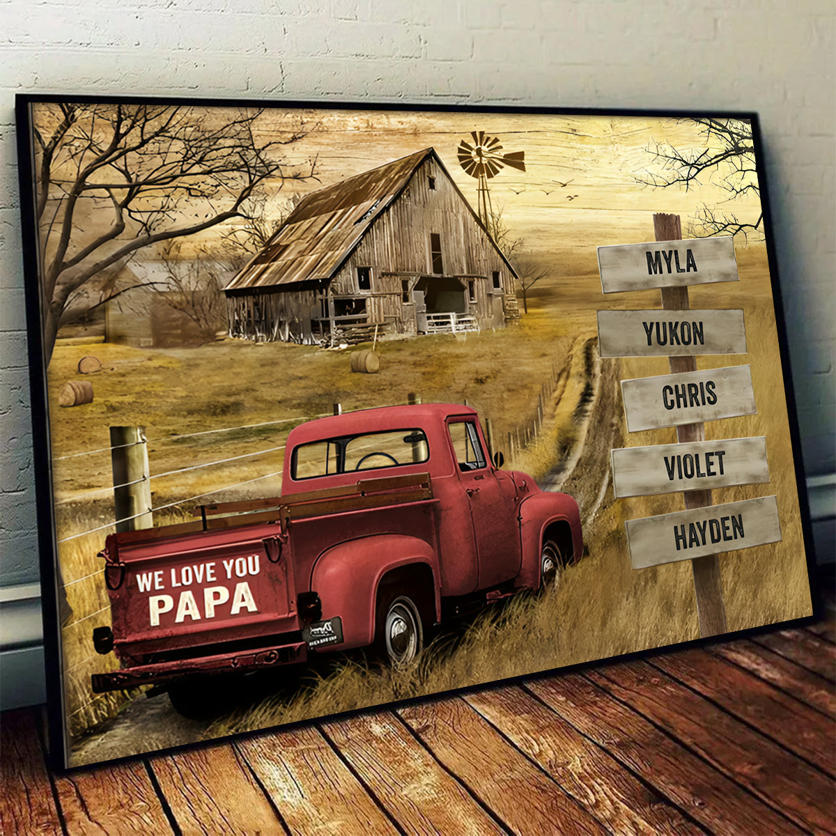 Personalized Vintage Truck Canvas Print – Custom Names | Unique Dad Gift