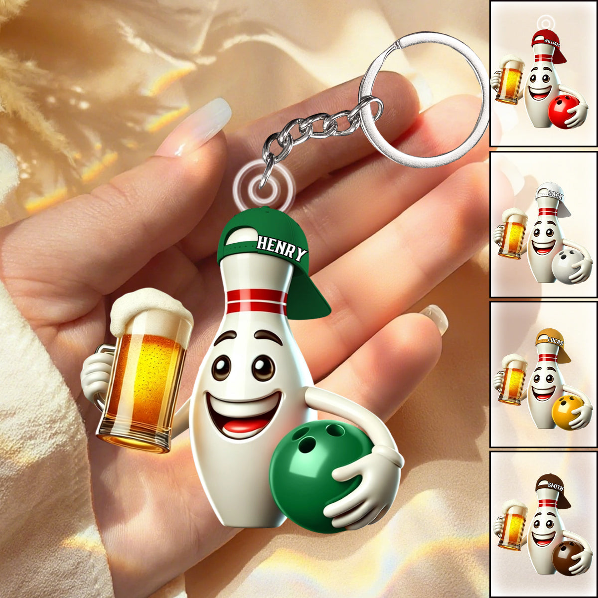 Personalized Bowling Name Keychain Gift For Bowling Lover