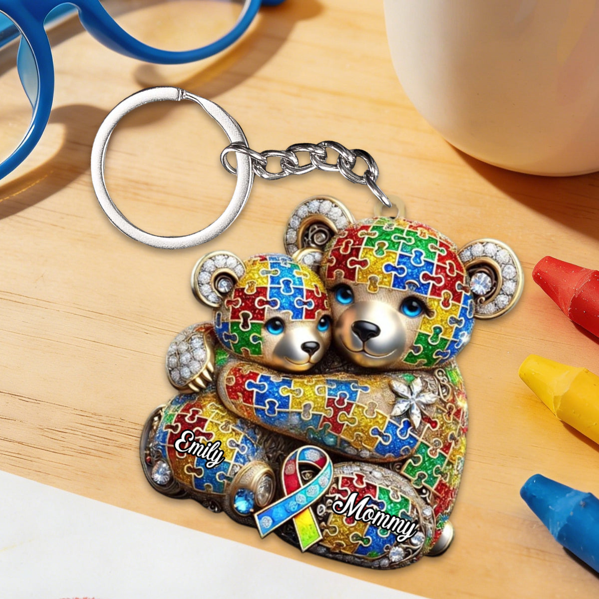 For the Strong Mama Who Shines Bright – Personalized Autism Awareness Keychain