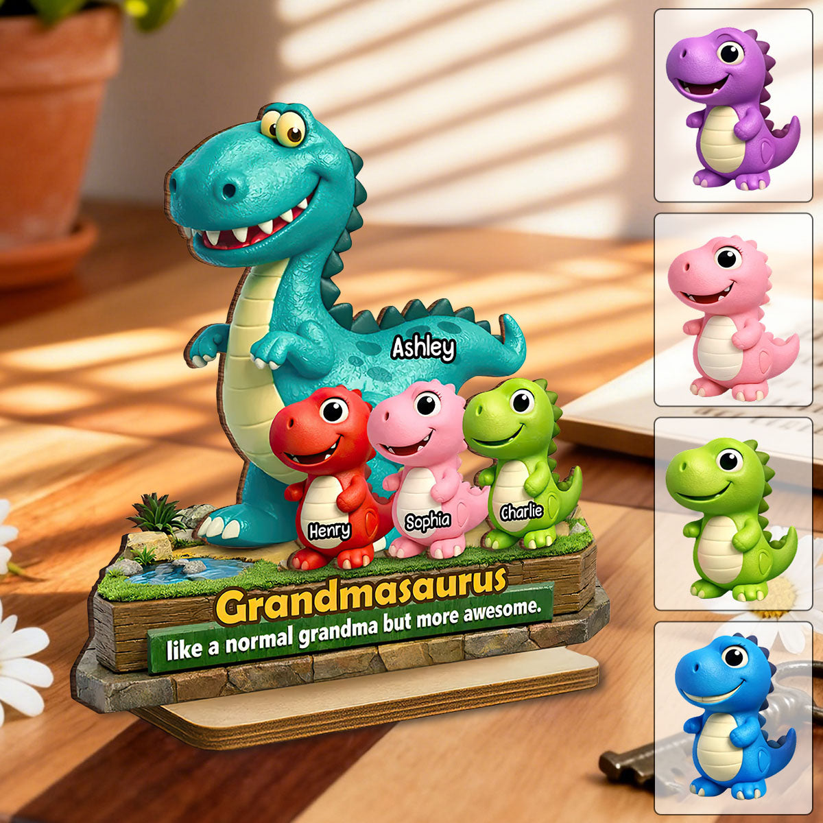 Grandmasaurus More Awesome - Personalized 2-Layered Wooden Plaque Gift for Grandma