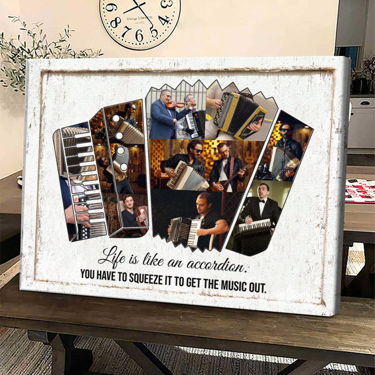 Accordion Player Gift,Personalized Accordion Music Photo Collage Canvas, Music Studio Decor Gifts for Accordionist