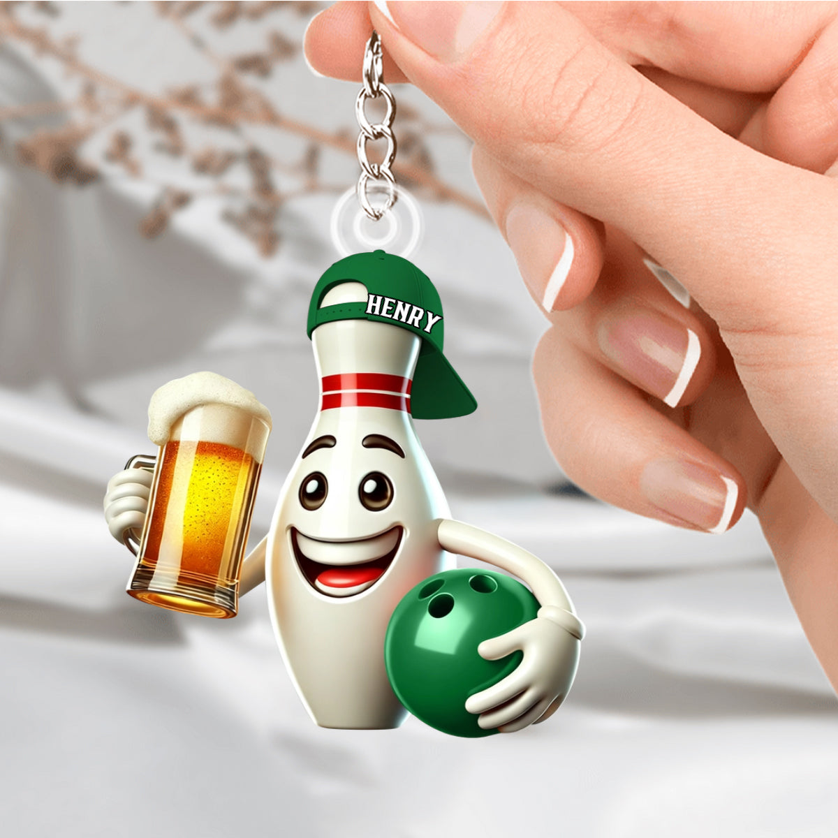 Personalized Bowling Name Keychain Gift For Bowling Lover
