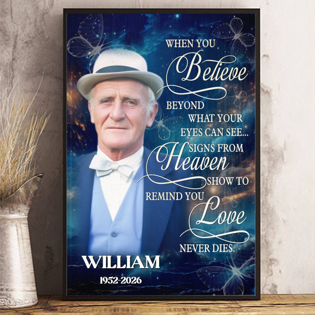 Personalized Memorial Canvas Poster - Believe in Heaven, Love Never Dies