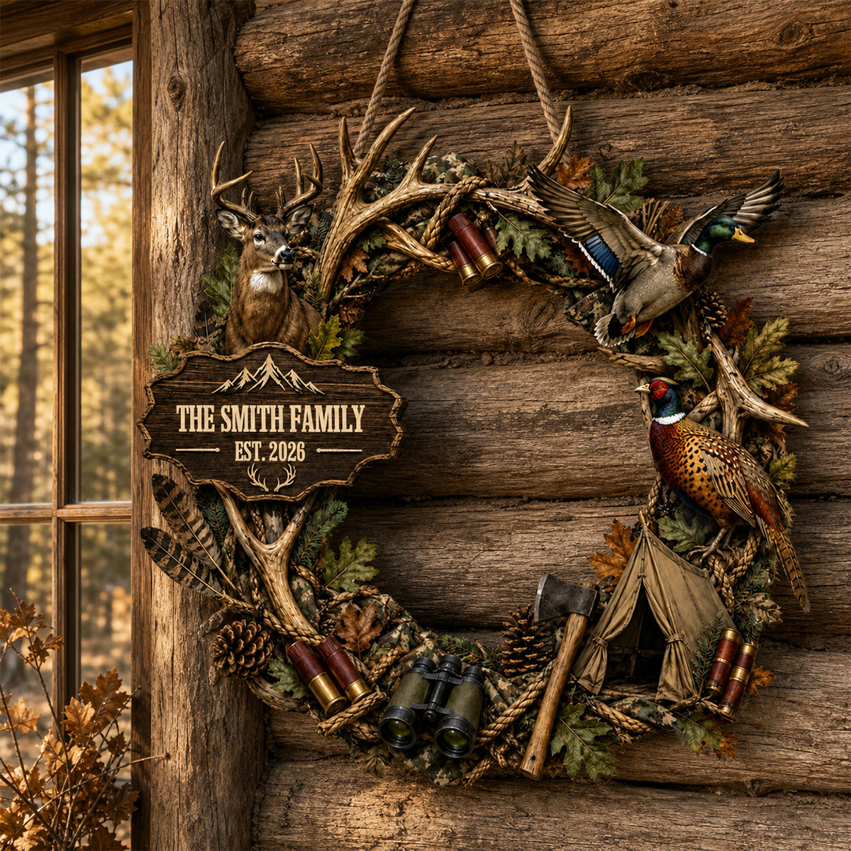 "Our Family Hunting" – Personalized Wood Sign Wreath | Gift For Hunters & Outdoorsmen