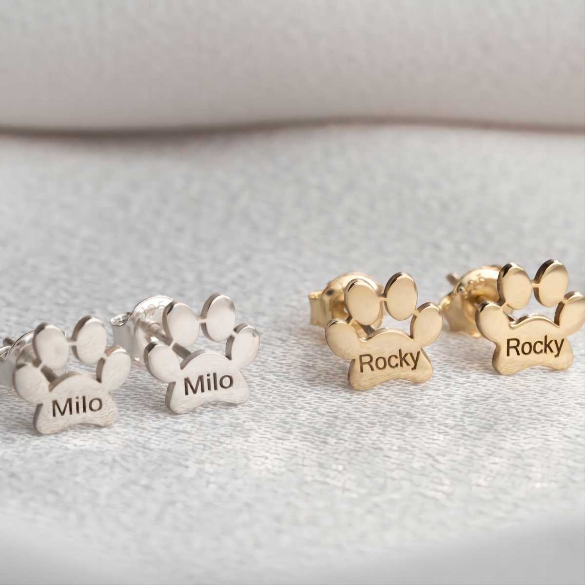 Personalized Paw Earrings, Gift for Pet Lovers, Pet Remembrance Studs