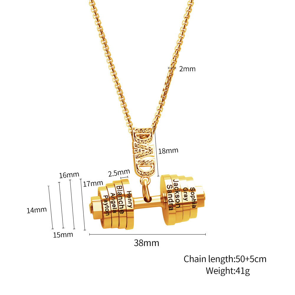 Personalized DAD Dumbbell Charm Necklace