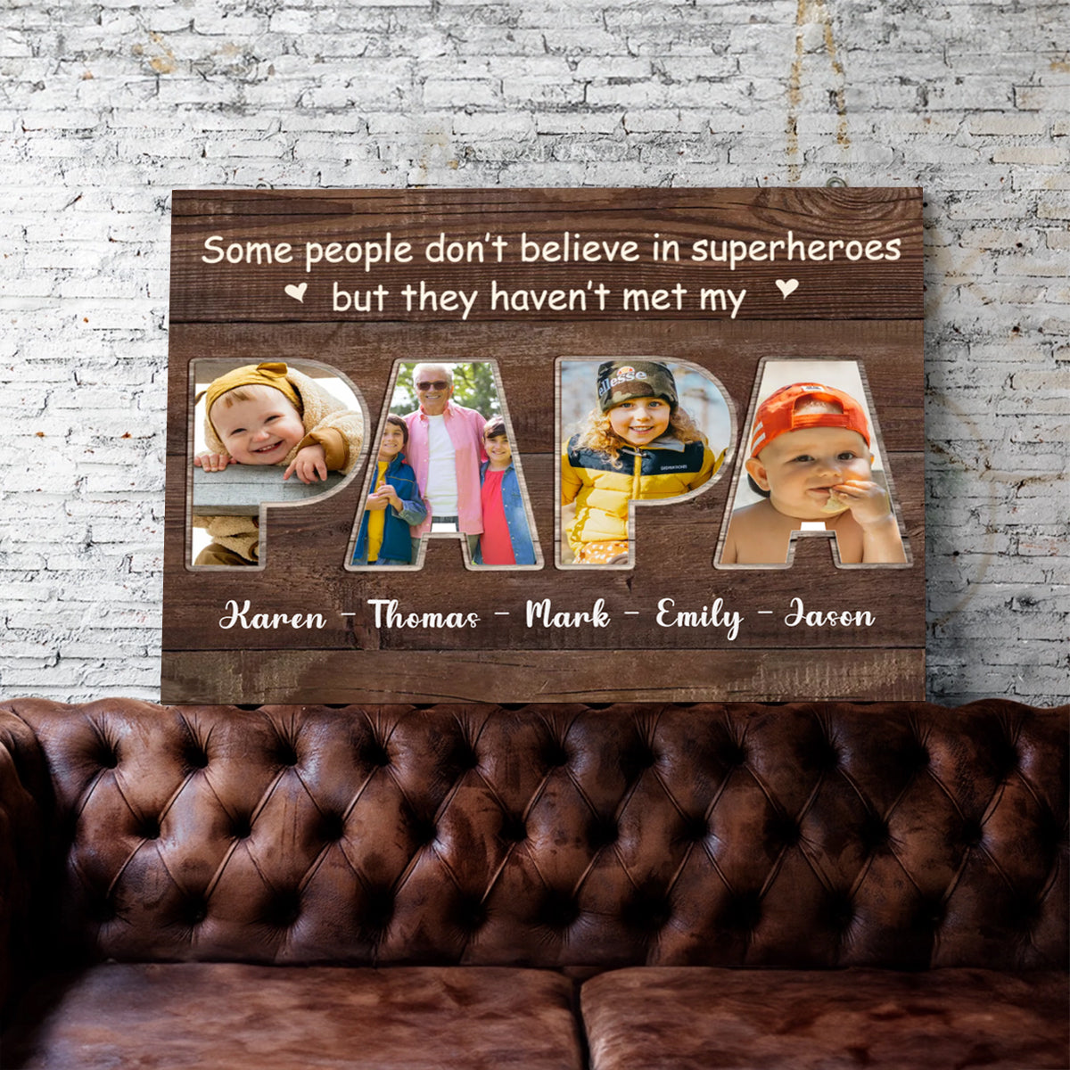 Personalized Papa Photo Collage Canvas Poster, Father's Day Gifts For Papa Grandpa