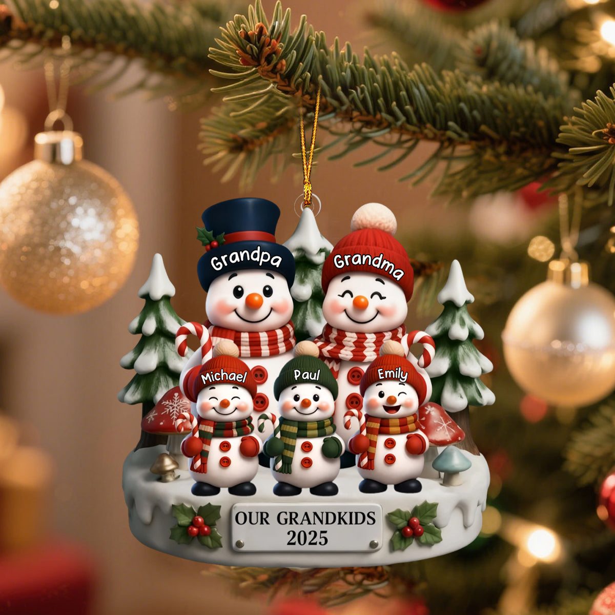 Custom Snowman Acrylic Ornament - Personalized Christmas Birthday Gifts For Grandpa, Grandma