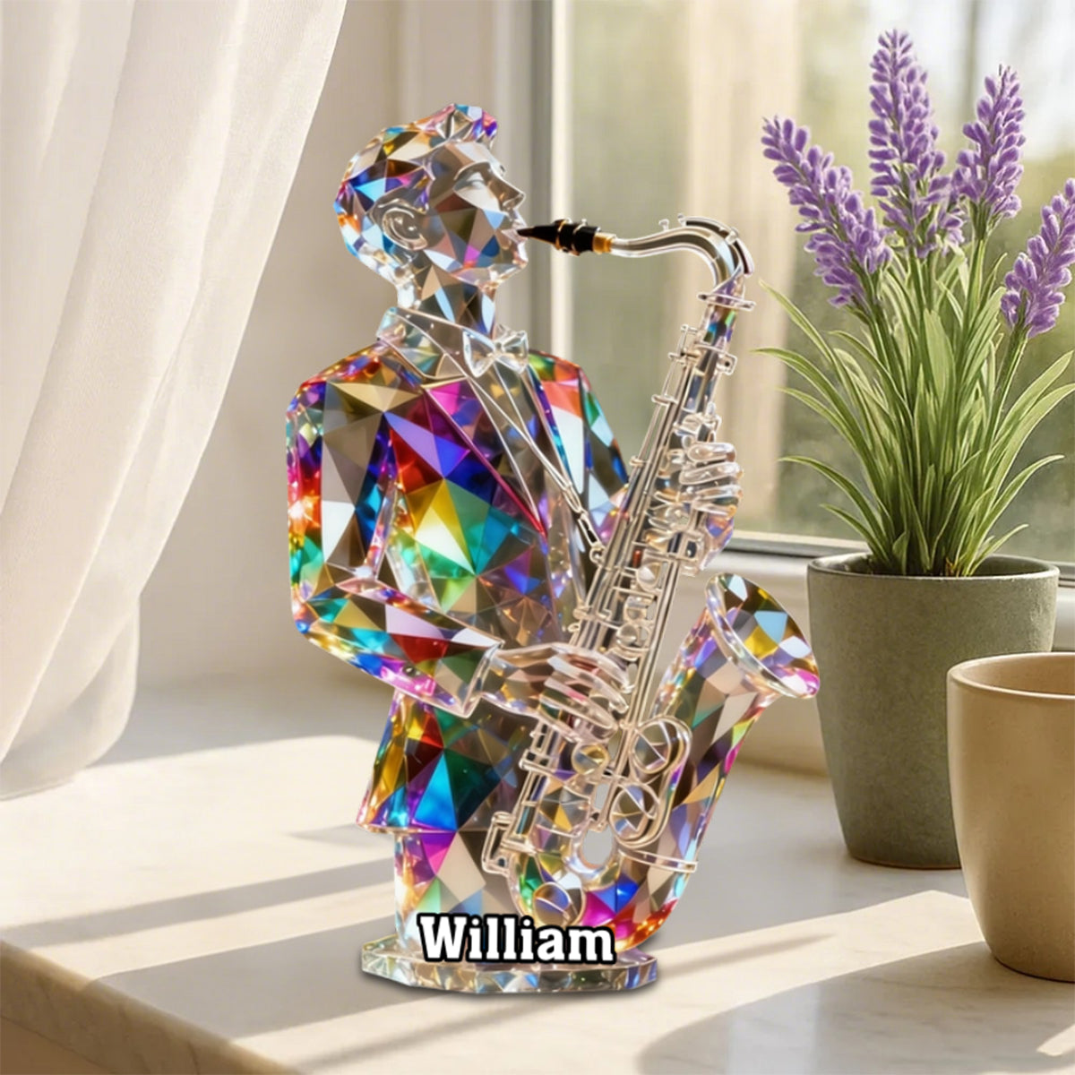 Custom Name Saxophonist Stained Glass Effect Acrylic Plaque,Personalized Musician Gift