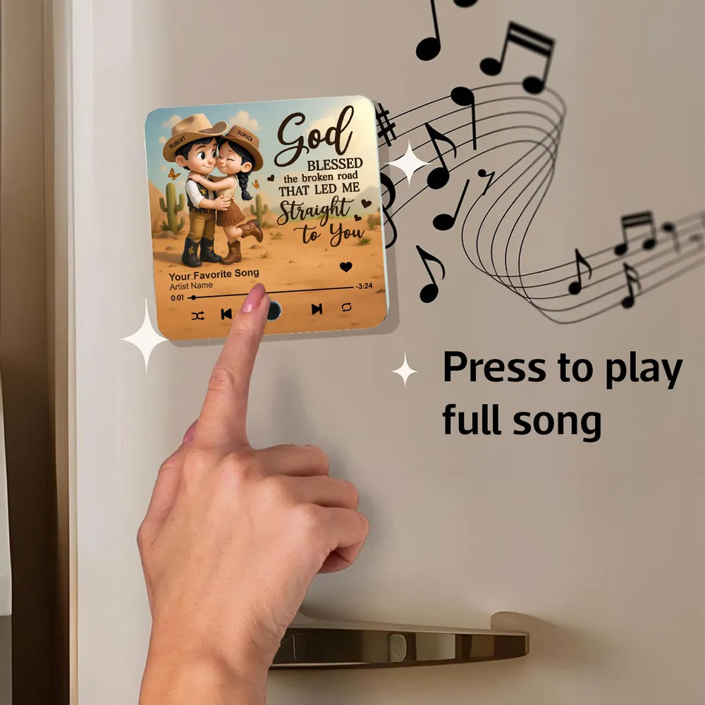 You & Me We Got This Cartoon Countryside Couple Cowboy Cowgirl Personalized Music Fridge Magnet
