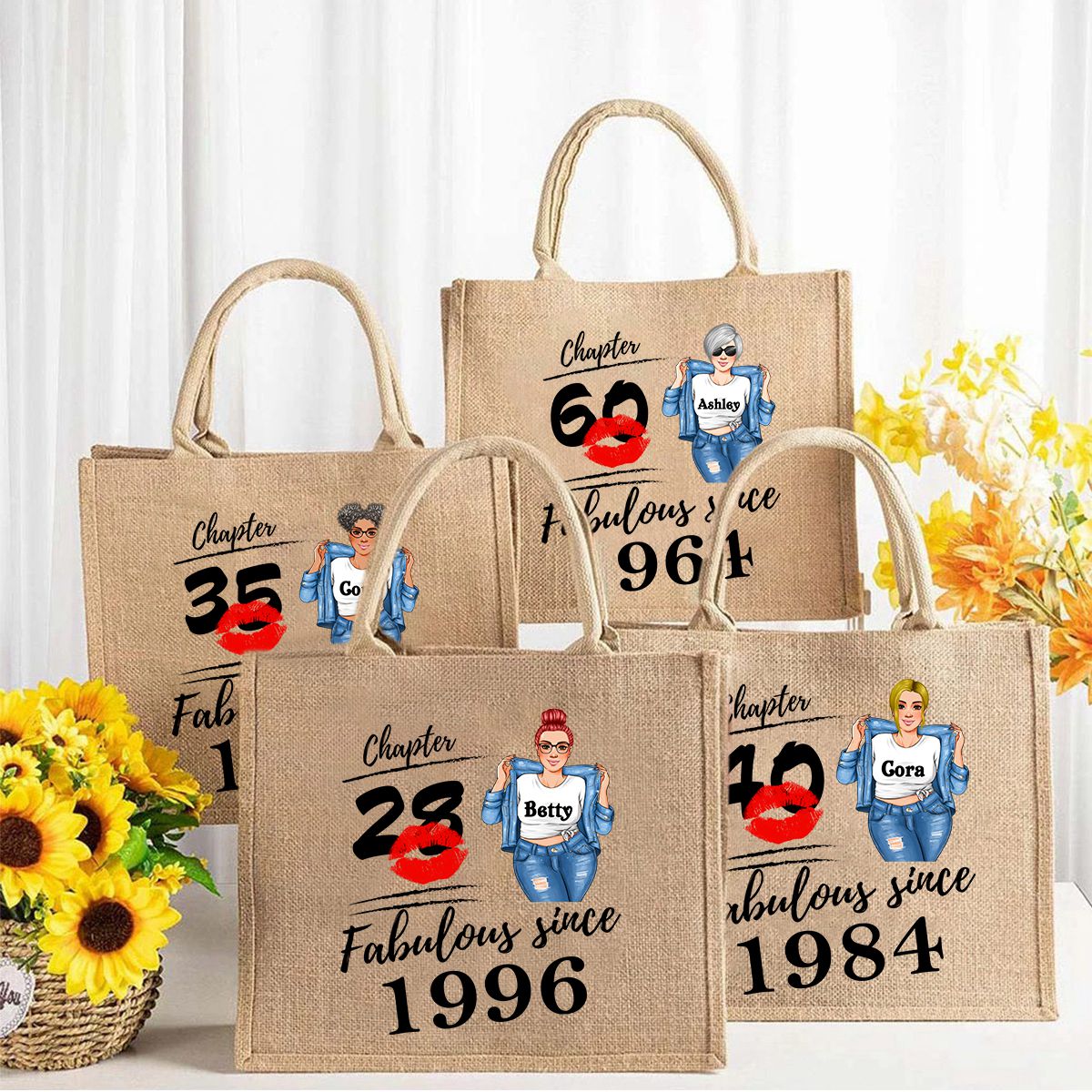 Fabulous Since - Personalized Jute Tote Bag - Birthday Loving Gift