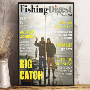 Fishing Digest Magazine Personalized Canvas Poster, Custom Fisherman Magazine Cover Photo, Unique Fishing Gift For Him