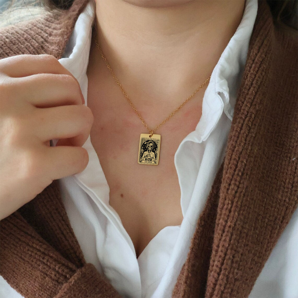 Personalized Skull Mom Kids Tarot Card Necklace Gift for Grandma Mom